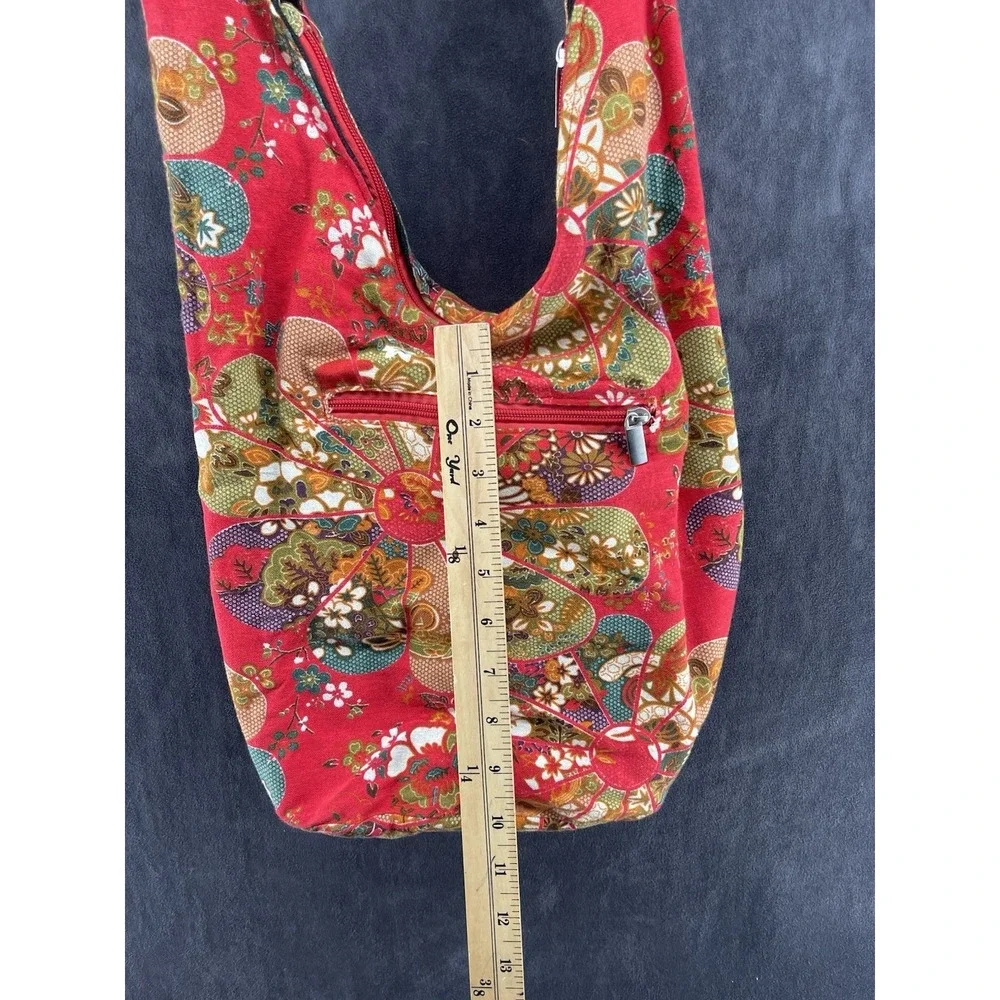 Boho Floral Crossbody Hobo Bag Red Cotton Hippie Festival Shoulder Purse